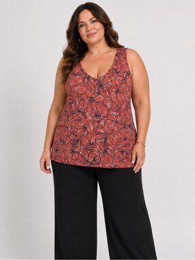 Addition Elle Orange Floral Swing Tank Top New NWT Plus Size 5X Tunic Stretchy